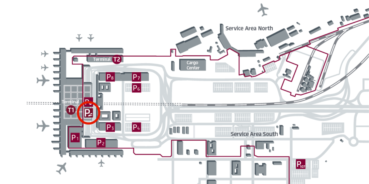 Screenshot of the interactive map. All car parks and valet parking.