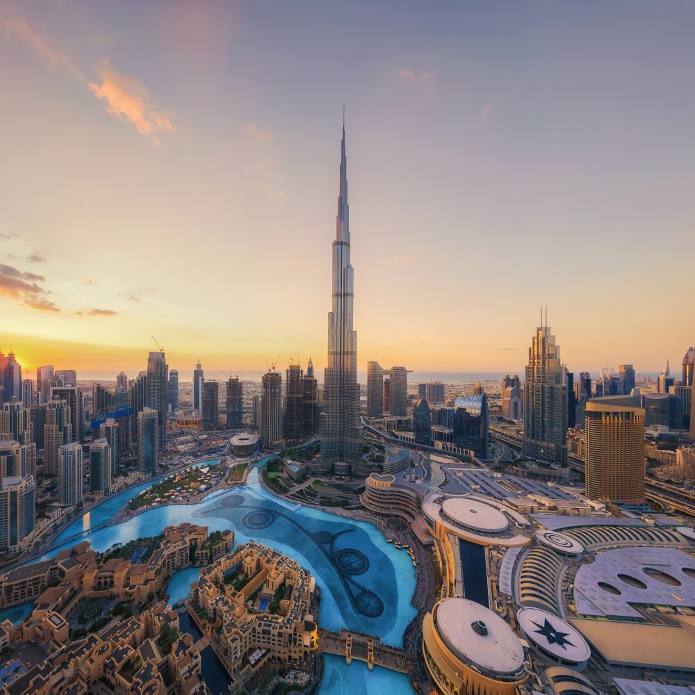 View of Dubai with many sky scrapers
