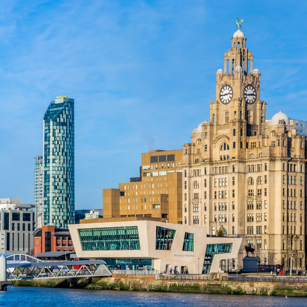 Promenade with historical and modern buildings