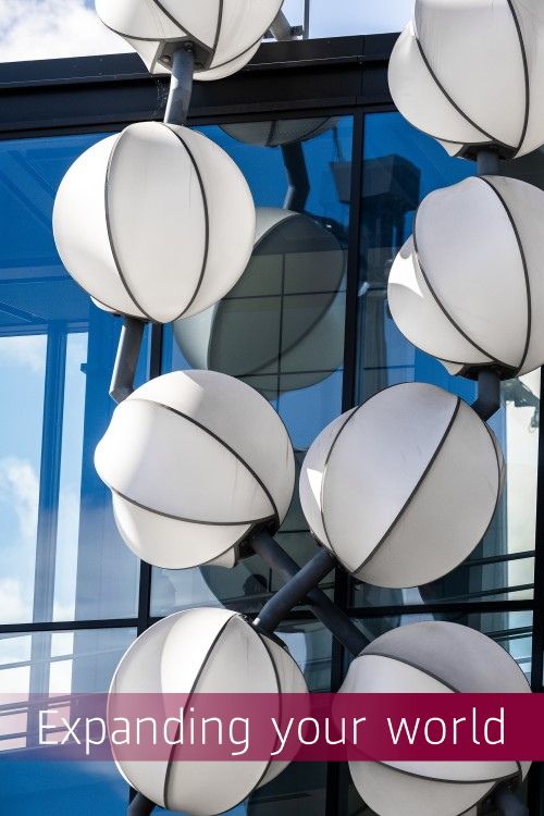 Art installation on a glass passenger boarding bridge
